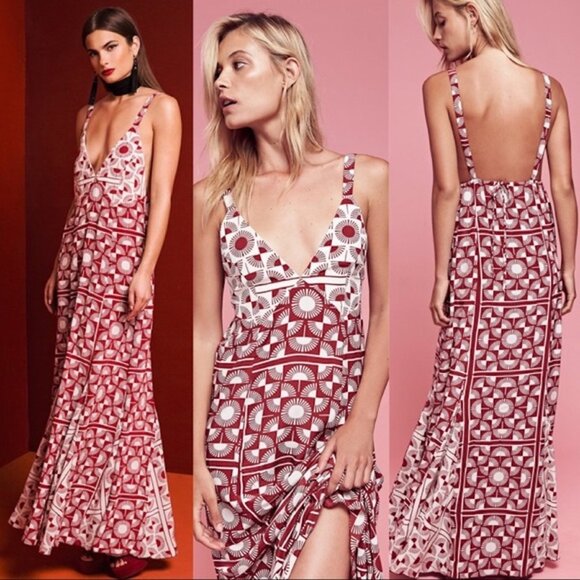 NWOT Stone Cold Fox Yoko Silk Maxi Gown in Red Scarf - Picture 1 of 8